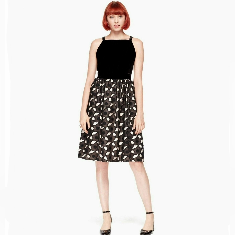 kate spade Run Wild Poppy Cutwork Dress lace velvet floral black/blush size 4